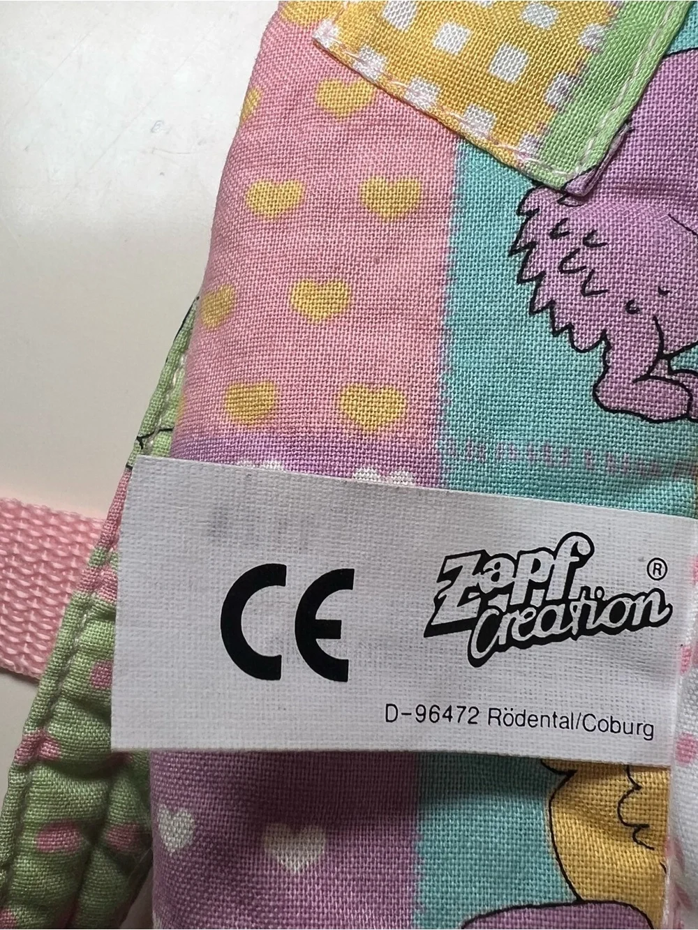 Rare ZAPF creations Baby Doll Babywearing carrier vintage 1990s patchwork